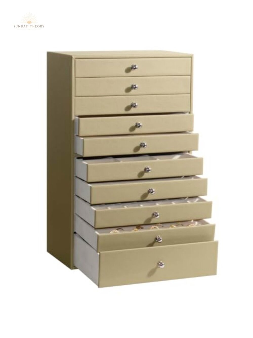 10 Layer Jewelry Box with Drawers – Faux Leather Organizer for Rings, Earrings,